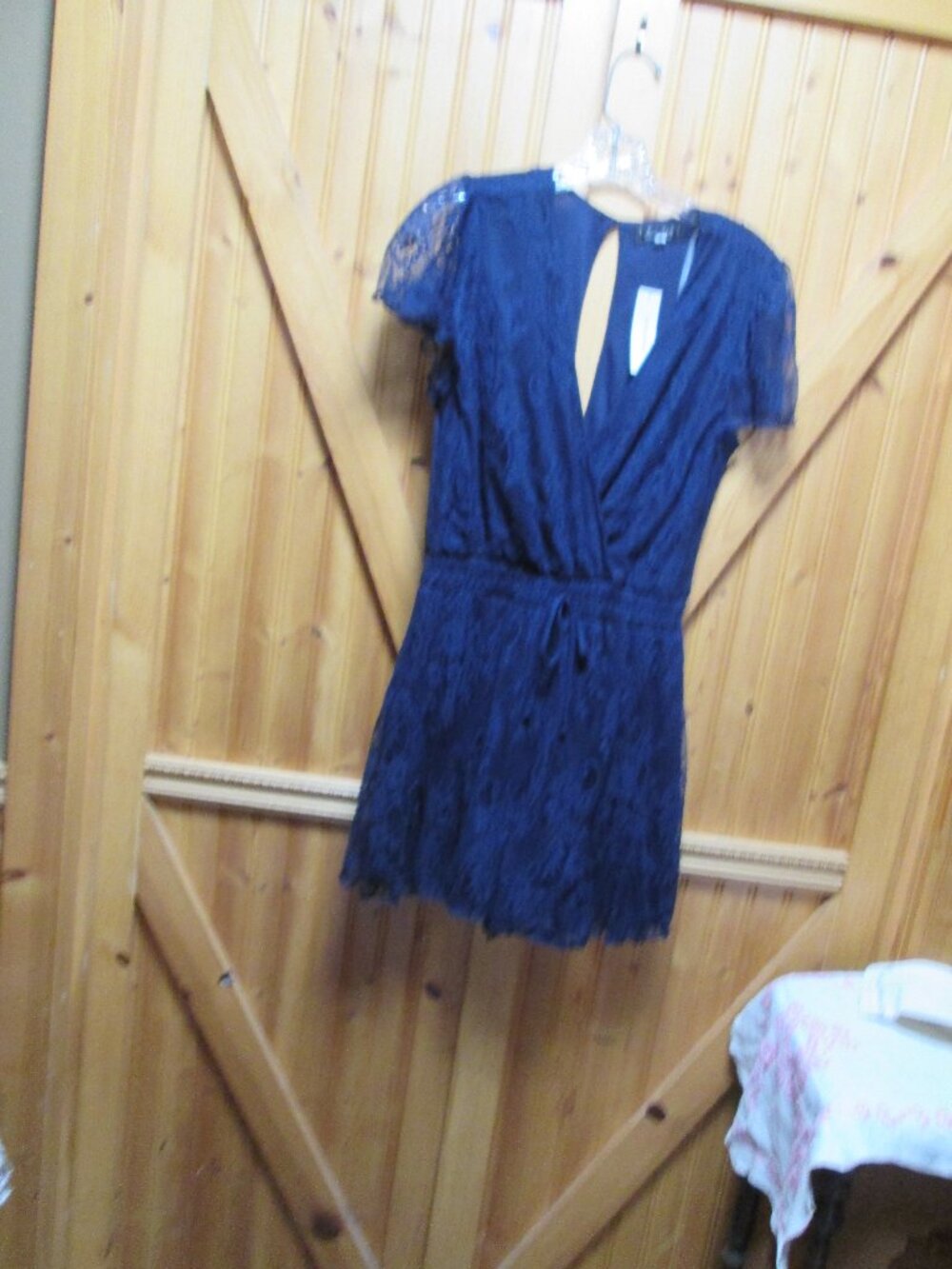 Trixxi clothing co Navy all lace lined Skort small plunge V neck front